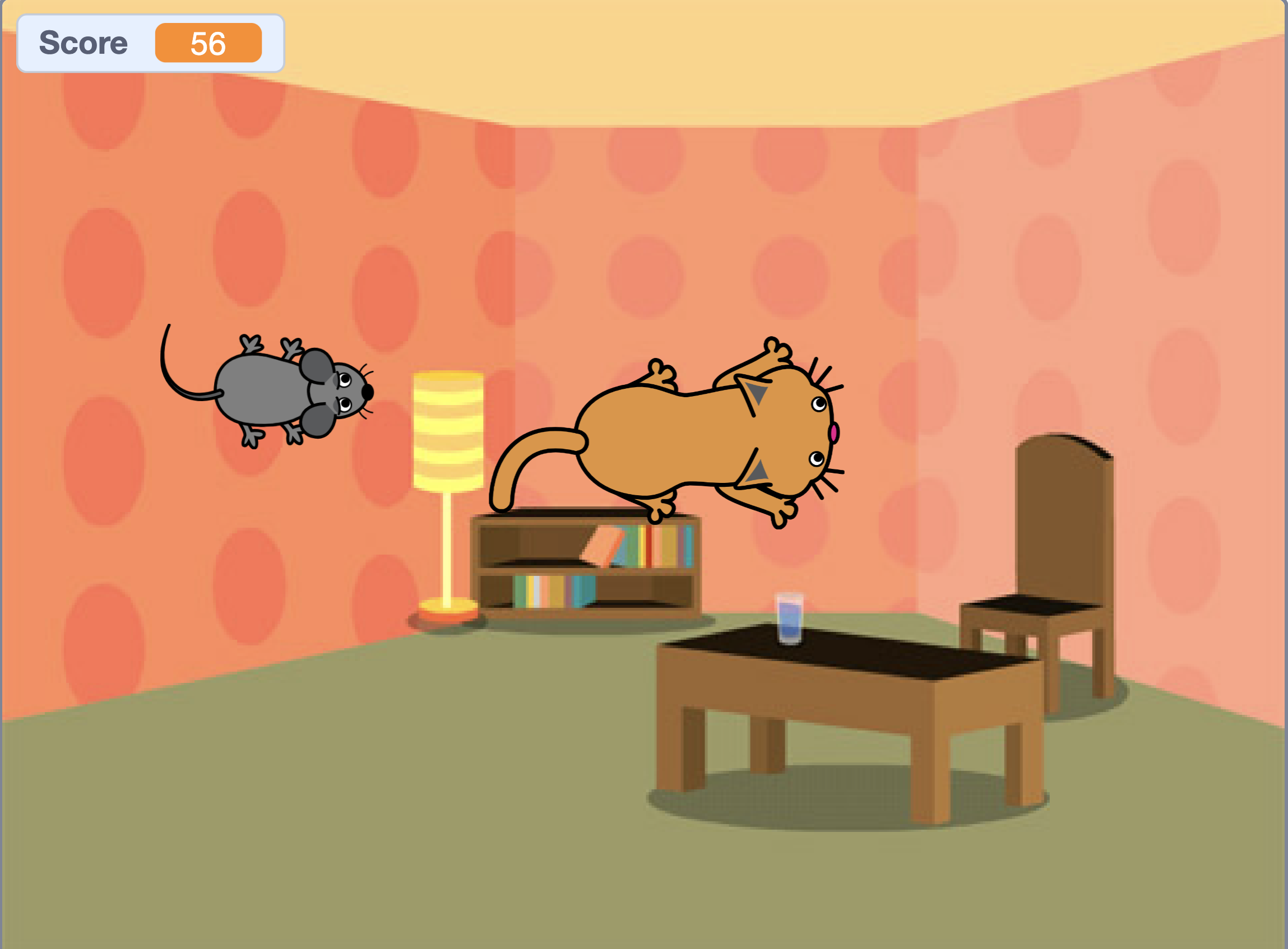 Cat and mouse game scene with score